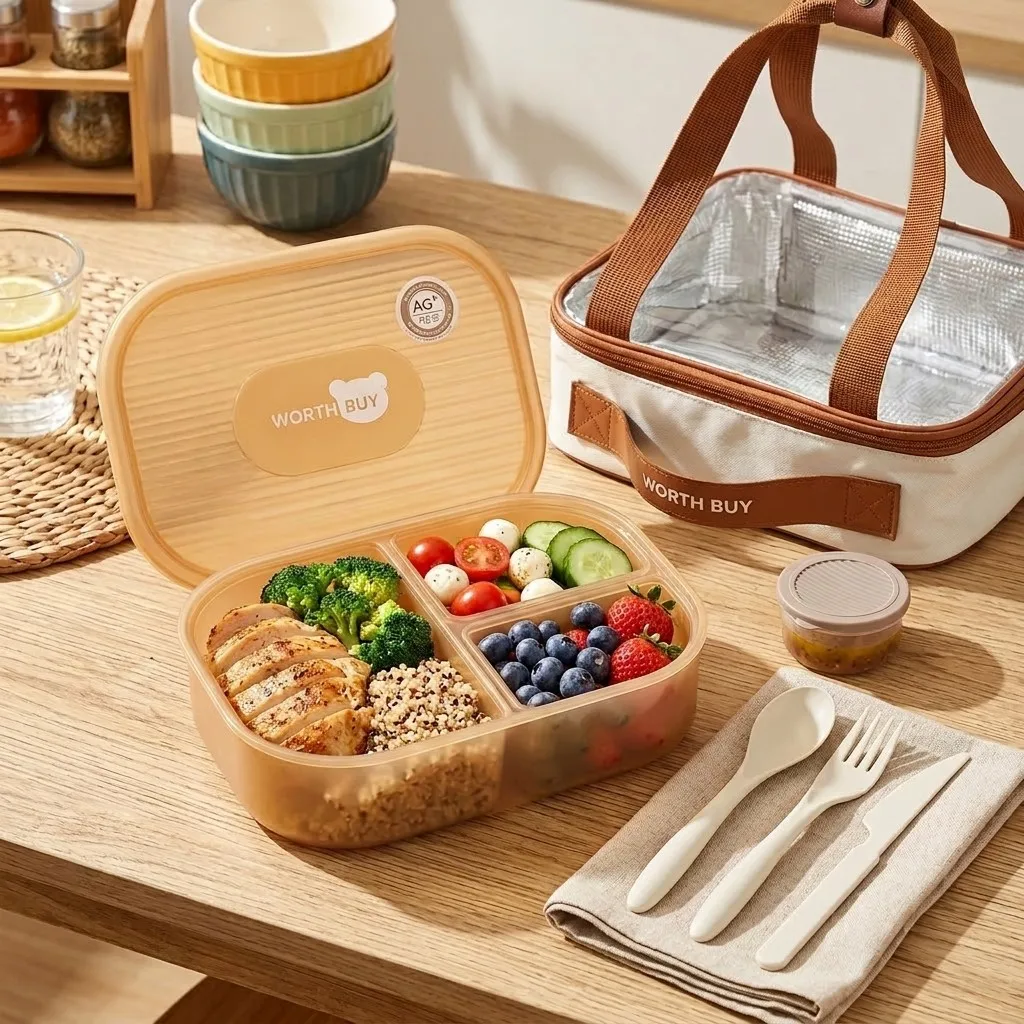 Meal Prep Or Prep Meal - علبة طعام بلاستيكية مقسمة إلى 3