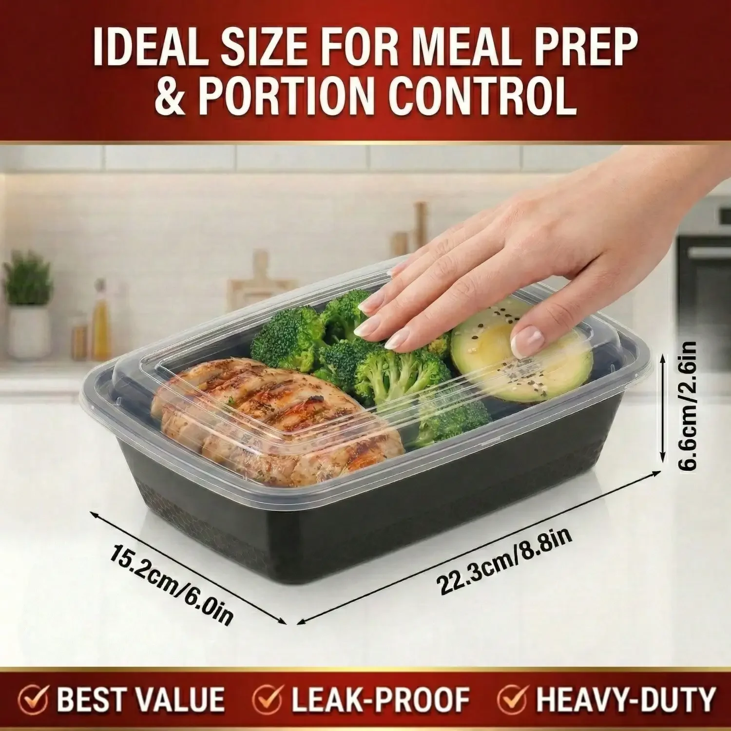 10/100 قطعة، علب مستطيلة سوداء - مراجعة Meal Prep Kitchen وسعره